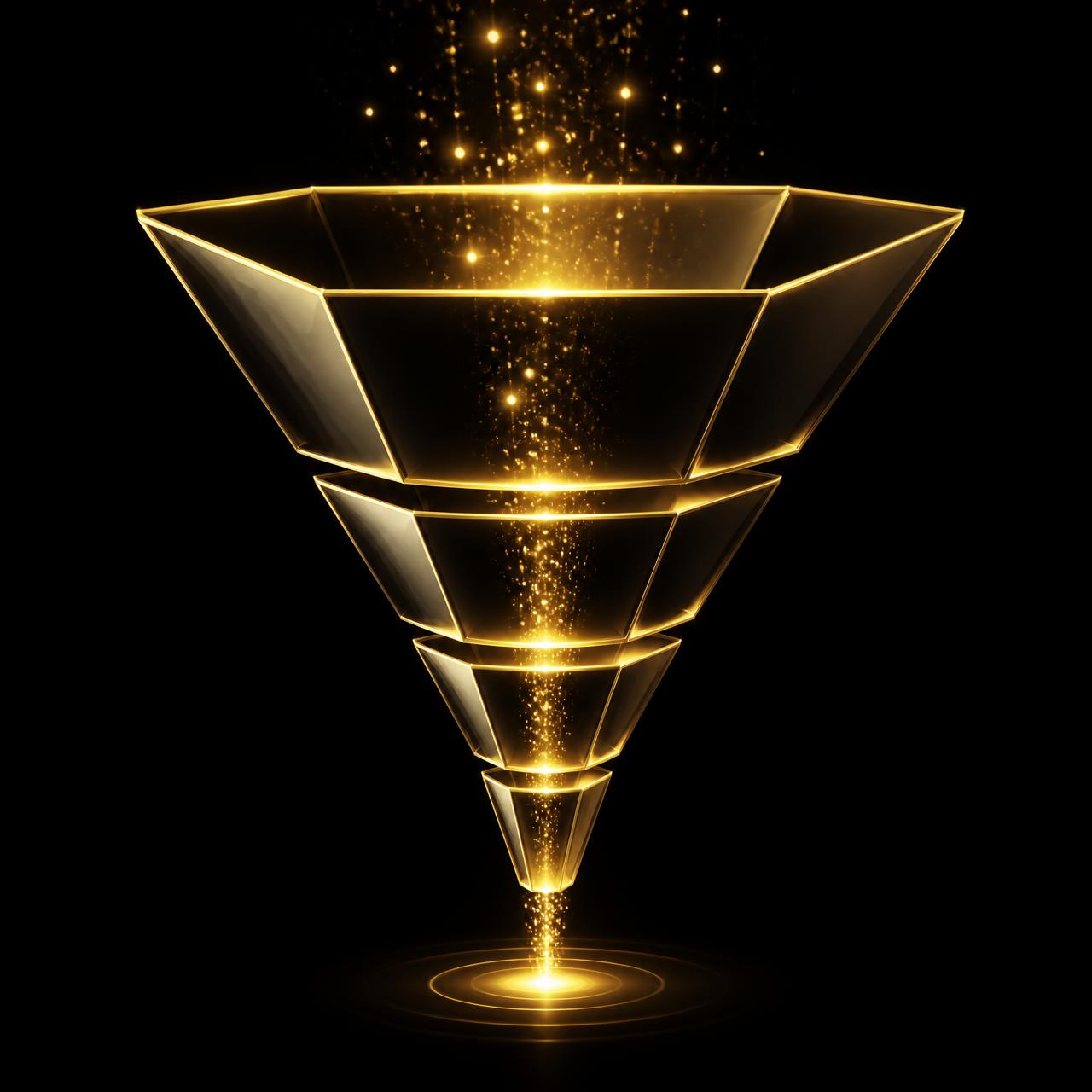 Representação visual de um funil de vendas dourado